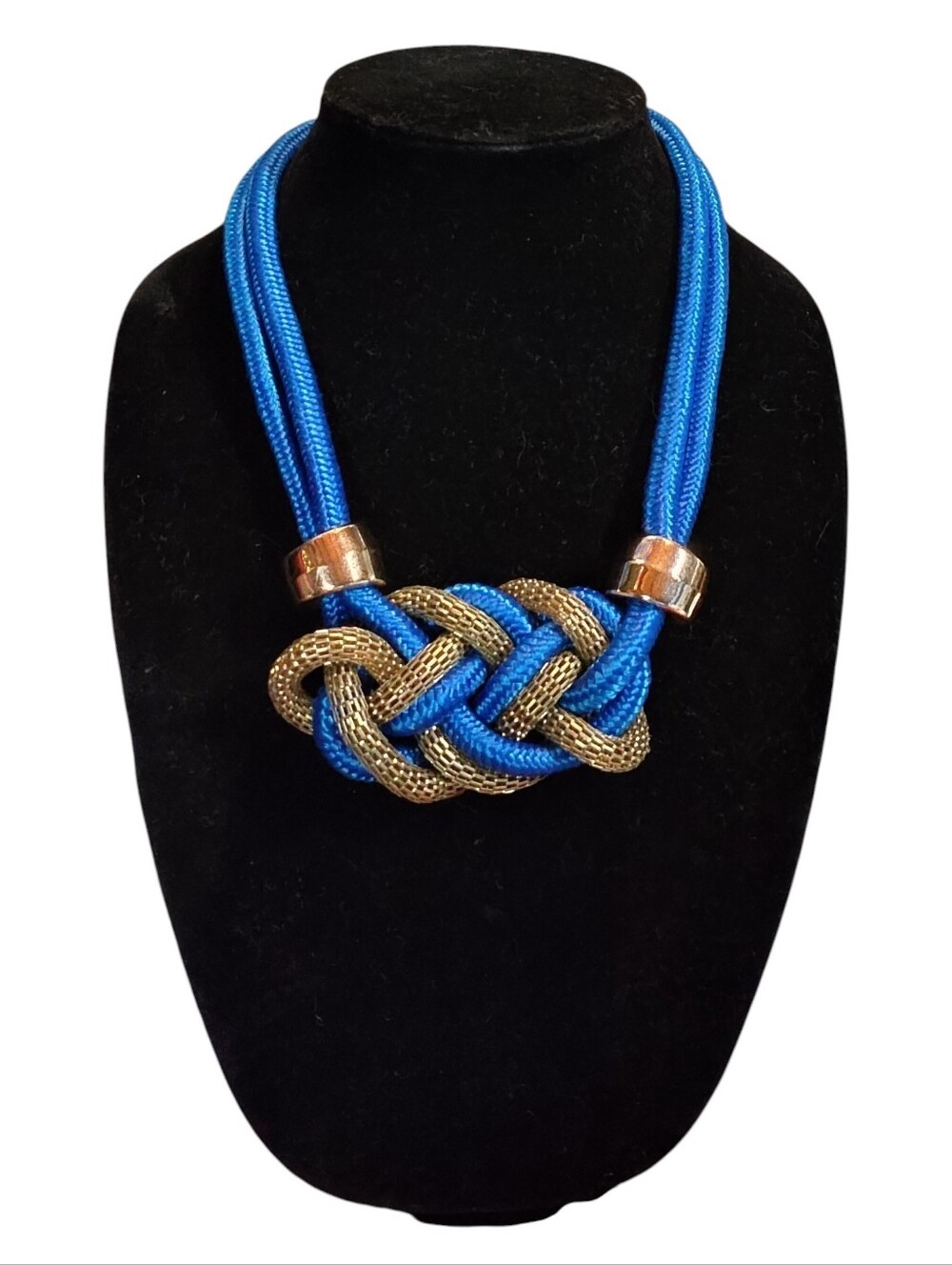 Blue and Gold Mesh Braided Statement Necklace